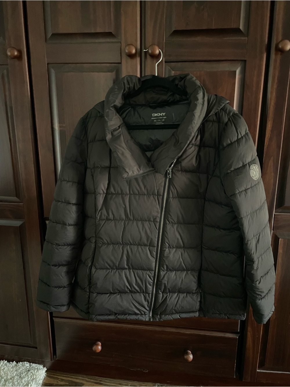 DKNY Black Quilted Asymmetrical Puffer Jacket